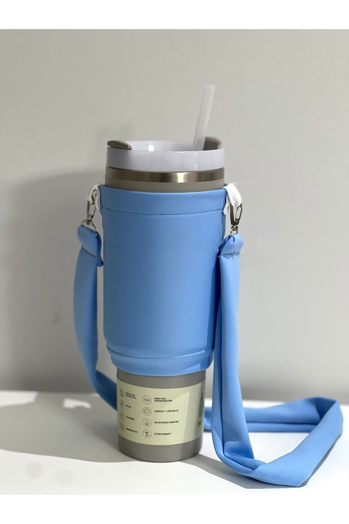 Stanley Quencher Pipetli 1.18 Lt Termos için Omuz Askılı Kilif Çanta Ve Mavi Omuz Askisi Aksesuar