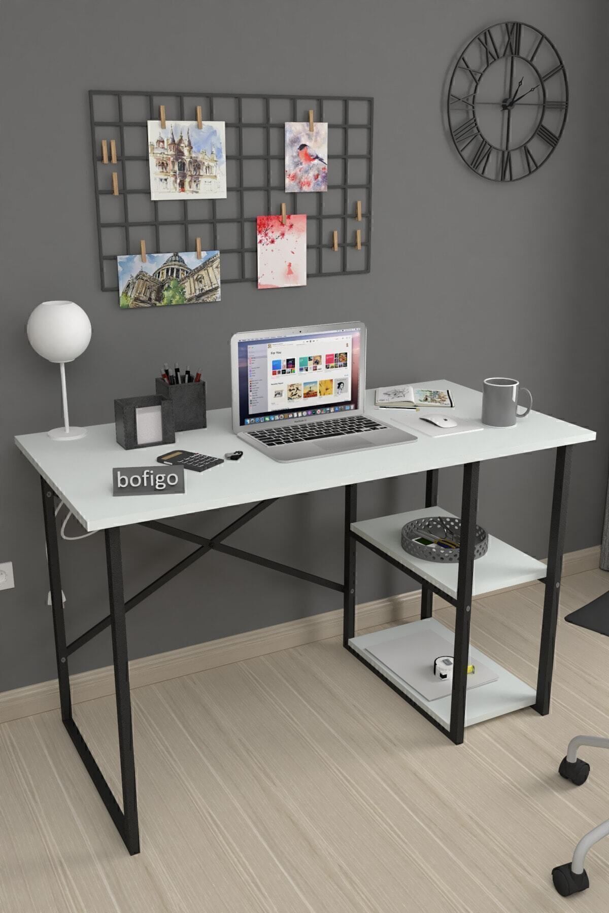 60x120 Cm 2 Shelf Desk Computer Desk Office Course Dining Table Kafka White