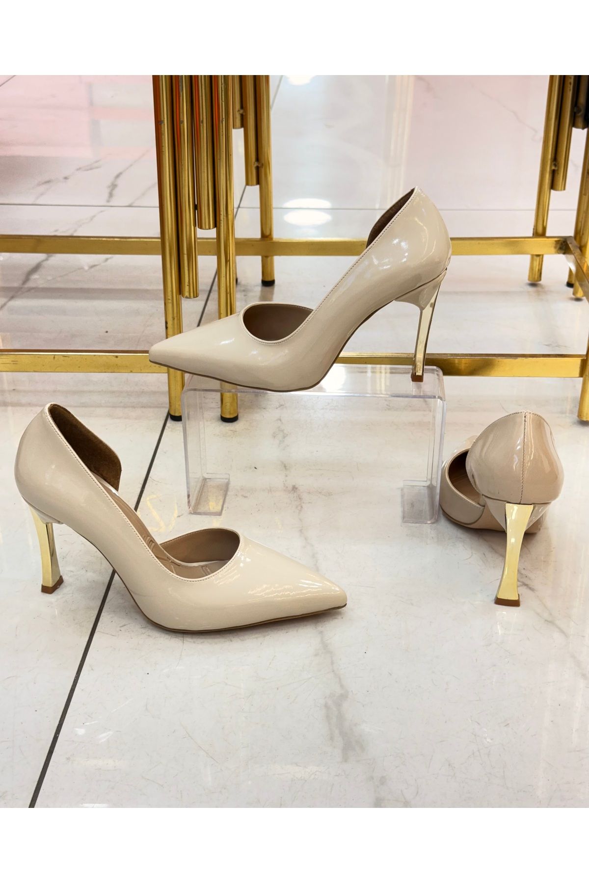 Pazzyonez Lenox Kadın Bej Rugan Topuklu Ayakkabı Konforlu Günlük Ve Özel Günler İçin Düğün Ve Nişan Stiletto