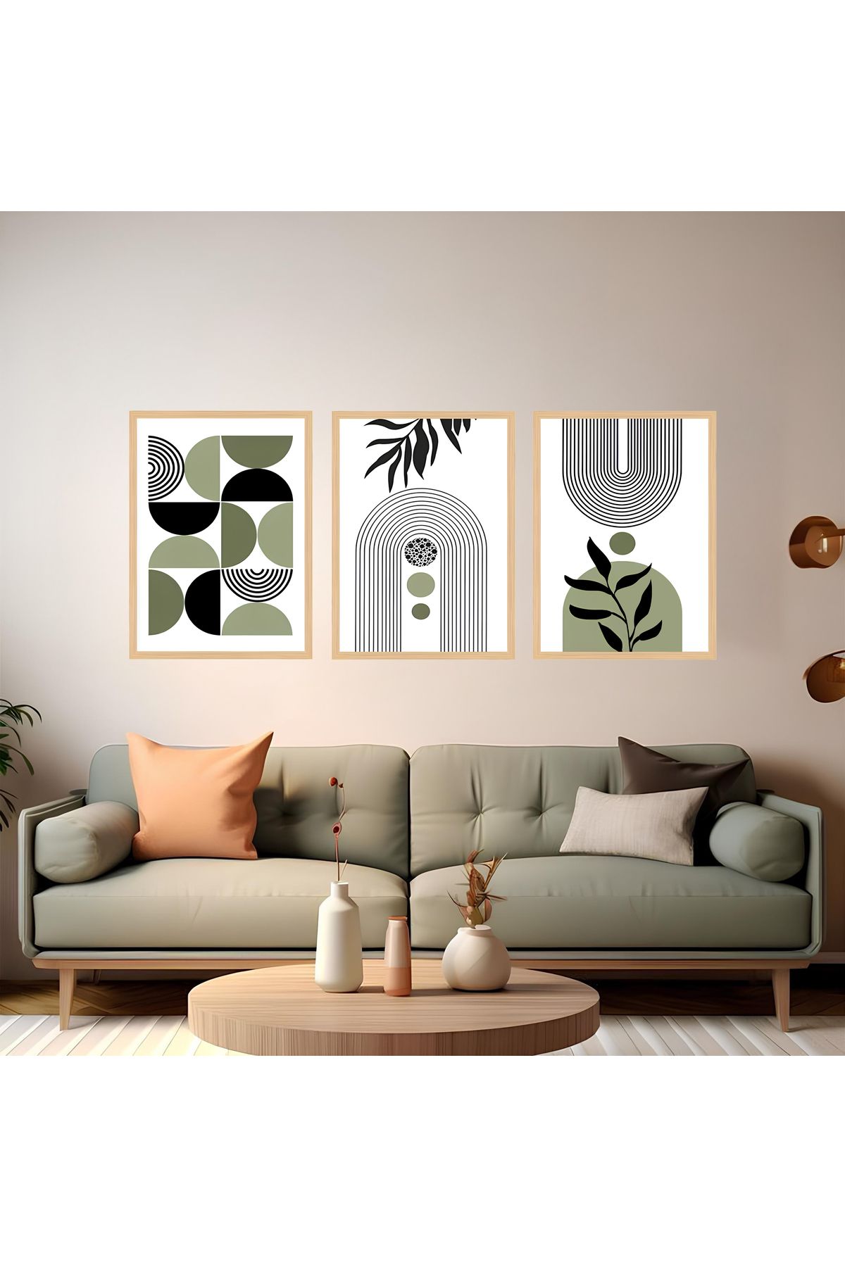Tuba Decor 3 Parça Ahşap Çerçeve Görünümlü bohem MDF Tablo Seti