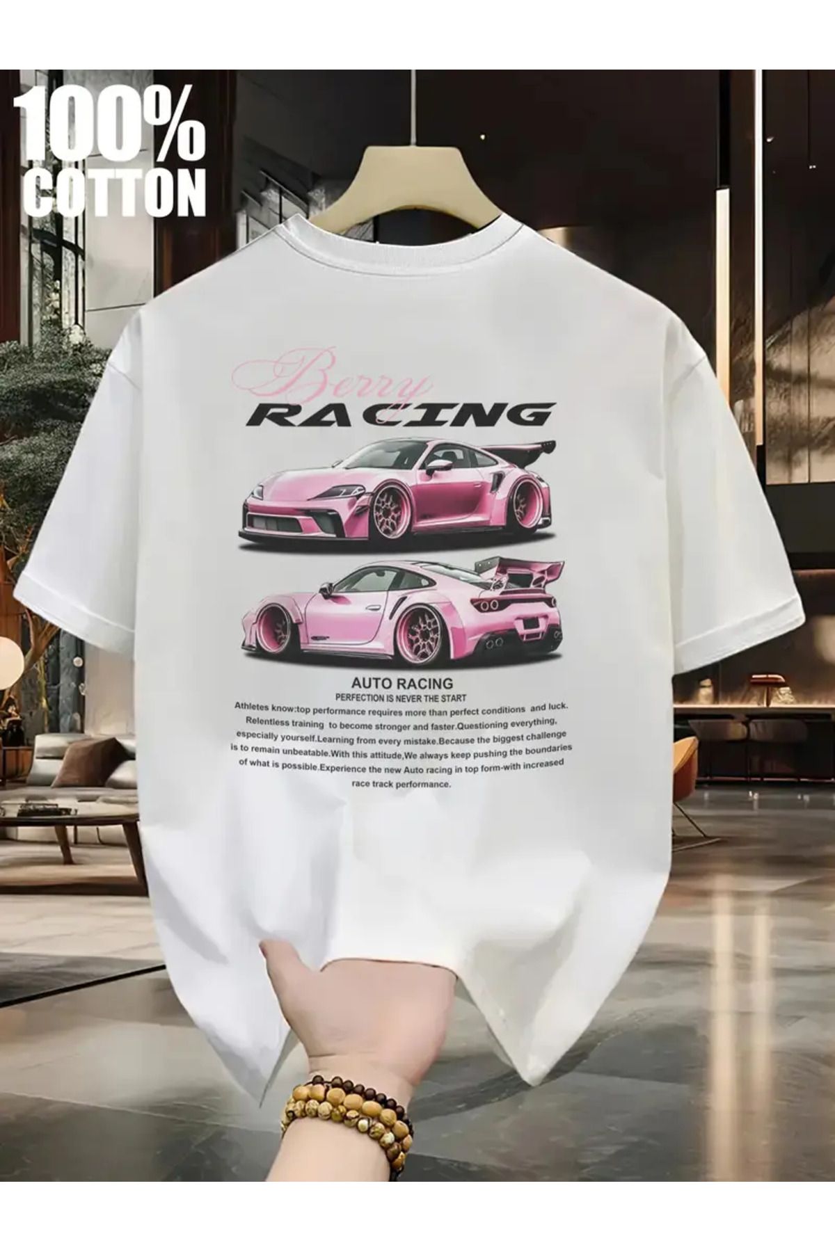 AEMİ Unisex Berry Racing Baskılı Oversize Bisiklet Yaka T-shirt