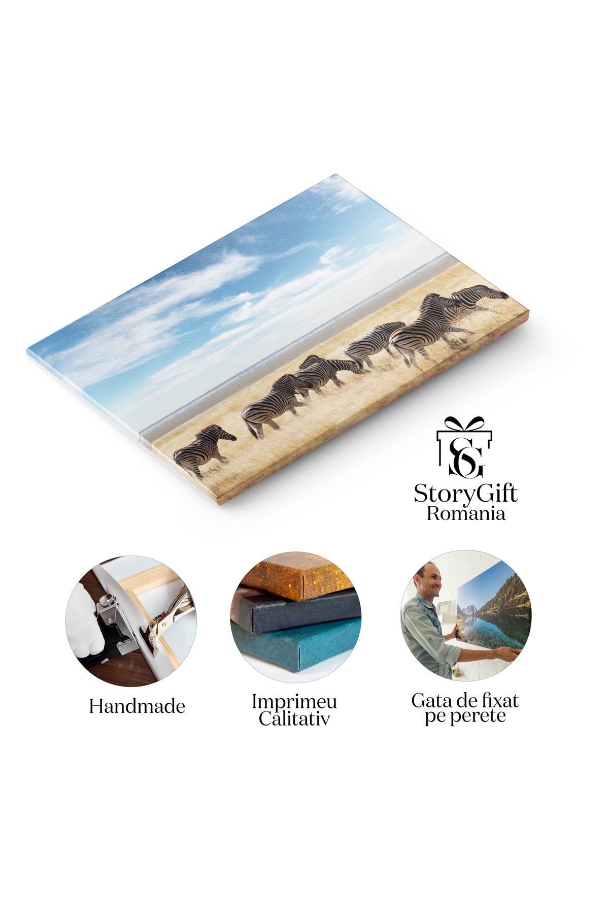 StoryGift Romania-Canvas Print Zebra Family On Dry Savannah, Wildlife, Africa, Savannah, Reservation 3 2