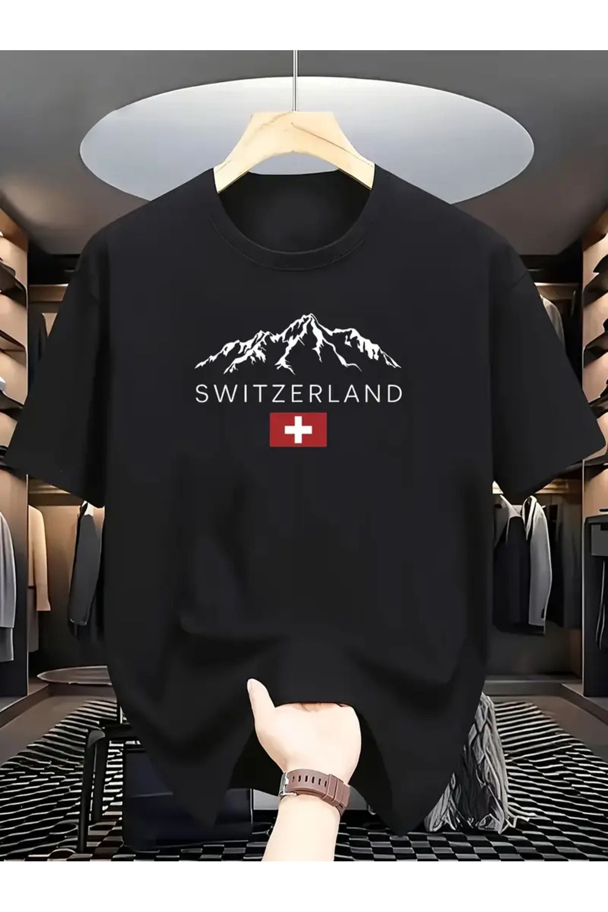 AEMİ Unisex Switzerland Baskılı Oversize Bisiklet Yaka T-shirt