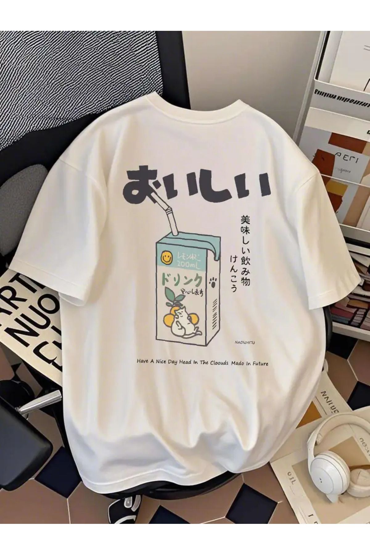 AEMİ Unisex Delicious Baskılı Oversize Bisiklet Yaka T-shirt
