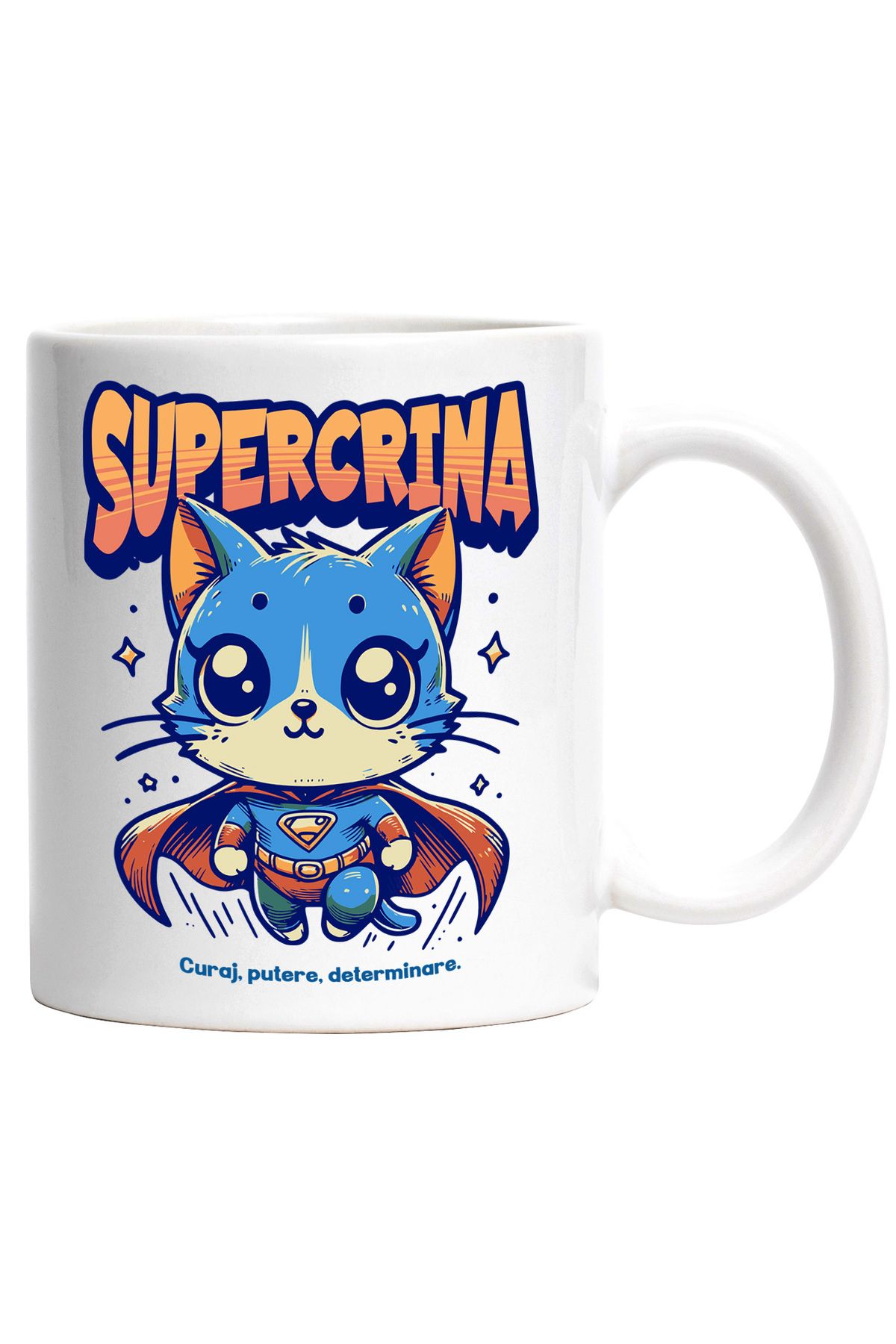 StoryGift Romania Cana Super Crina, Supererou, Pisica Zburand, 330ml, Ceramic Cu Maner Alb, Cu Maner Alb Stg - One Size