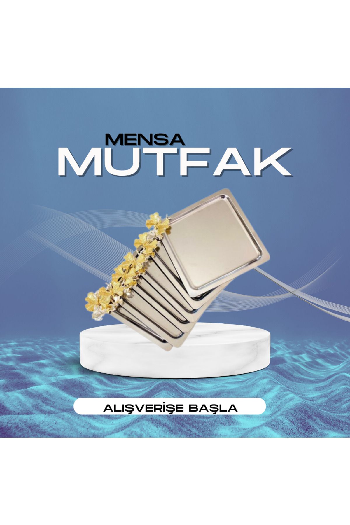 mensamutfak Mensa Mutfak Sarı Kelebek Aksesuarlı Paslanmaz Çelik Kare 6’lı Gümüş Dekoratif Sunum Servis Tepsi