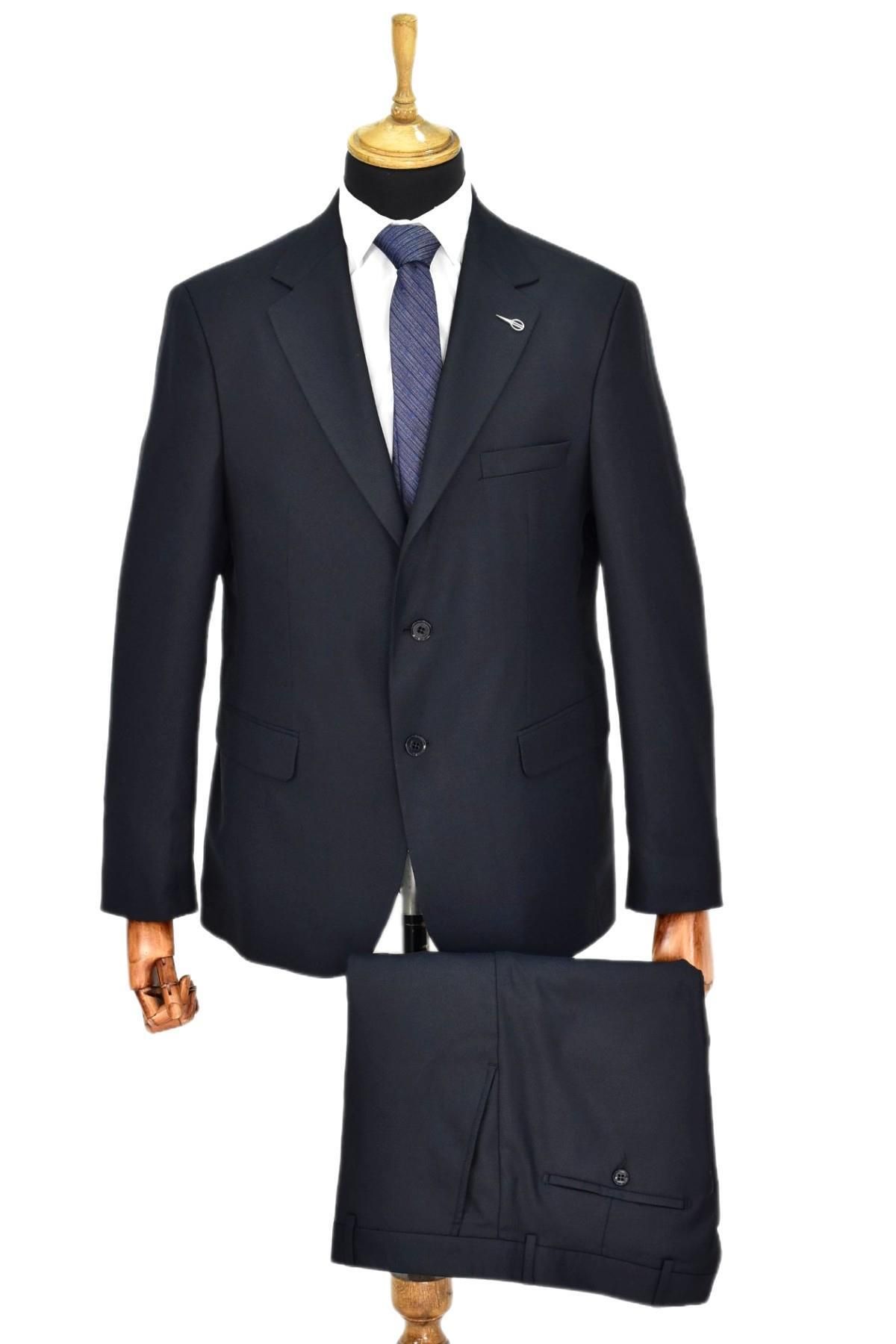 Suitmen Erkek Lacivert Armürlü 4 Drop Çift Yırtmaçlı Takım Elbise BGL-ST04567