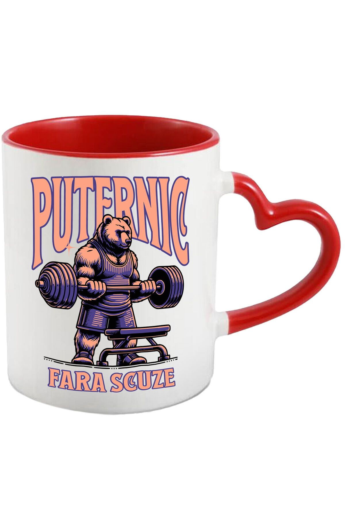 StoryGift Romania Cana Cu Urs Puternic Cu Maiou Ridicand Greutati Sport Sala Text Puternic Fara Sc, Cu Maner Inim Stg - One Size