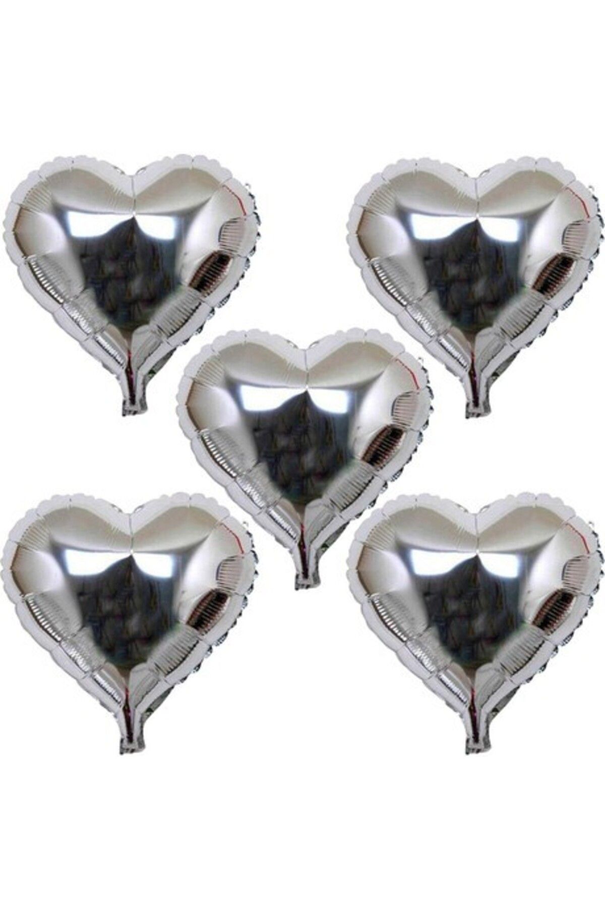 melfxxl eticaret Kalp Şekilli Gümüş Renk Folyo Balon 45 cm 5 Adet (4767) - Lisinya