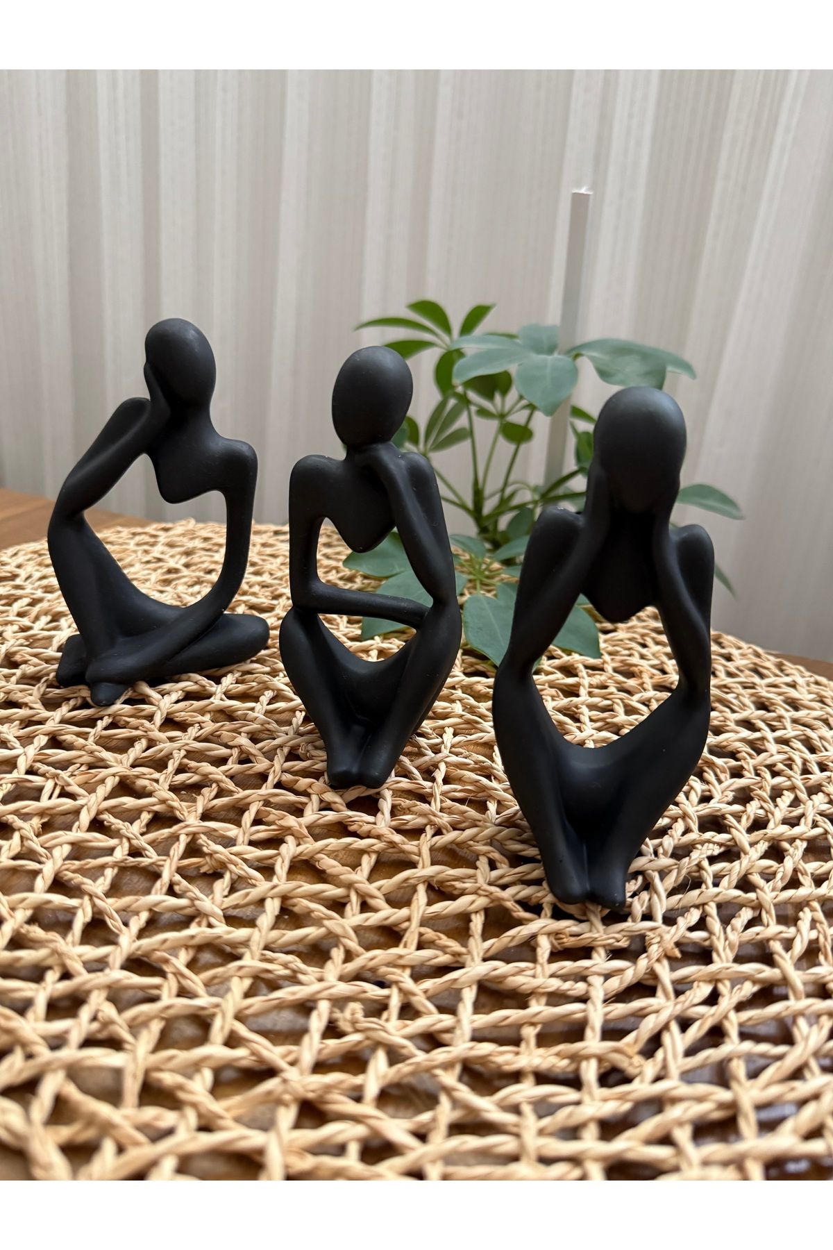 Lydia Accessory Modern Minimalist Siyah Meditasyon Figürü | 3'lü Dekoratif Heykel Seti | Düşünen İnsanlar