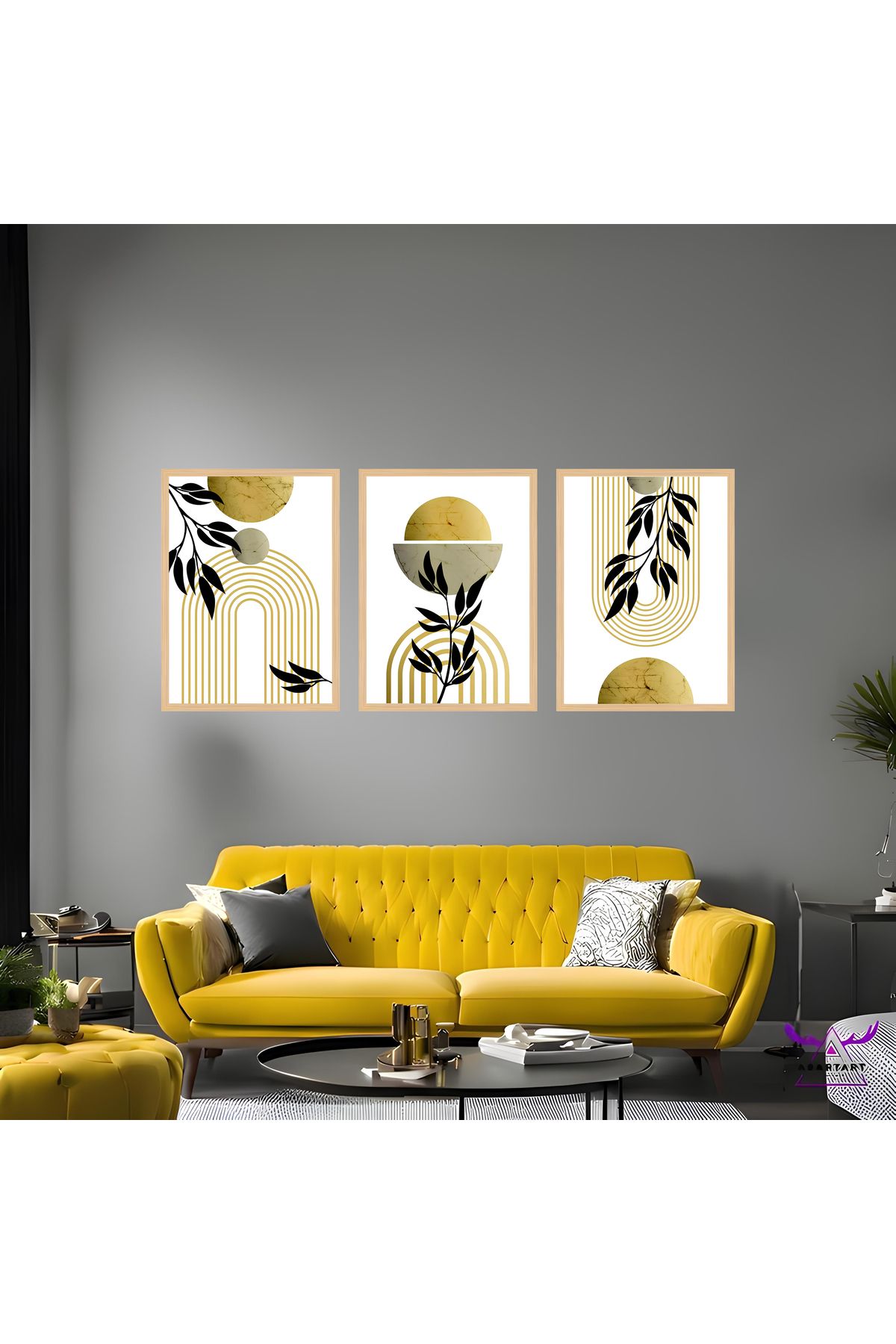 Tuba Decor 3 Parça Ahşap Çerçeve Görünümlü matisse bohem MDF Tablo Seti