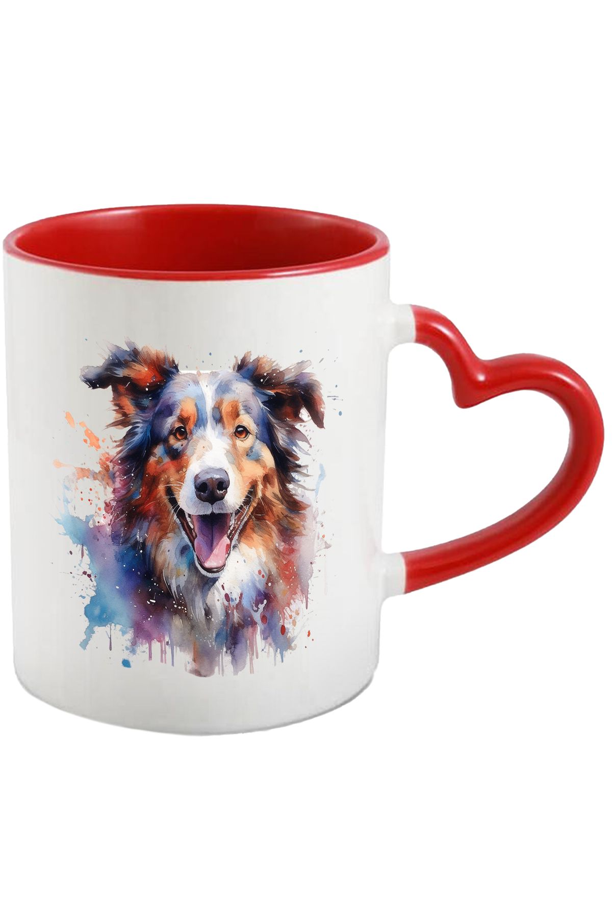 StoryGift Romania Cana Cu Border Collie, Animal, Caine, Watercolor, Vopsea, Multicolor 330 Ml, Cer, Cu Maner Inim Stg - One Size