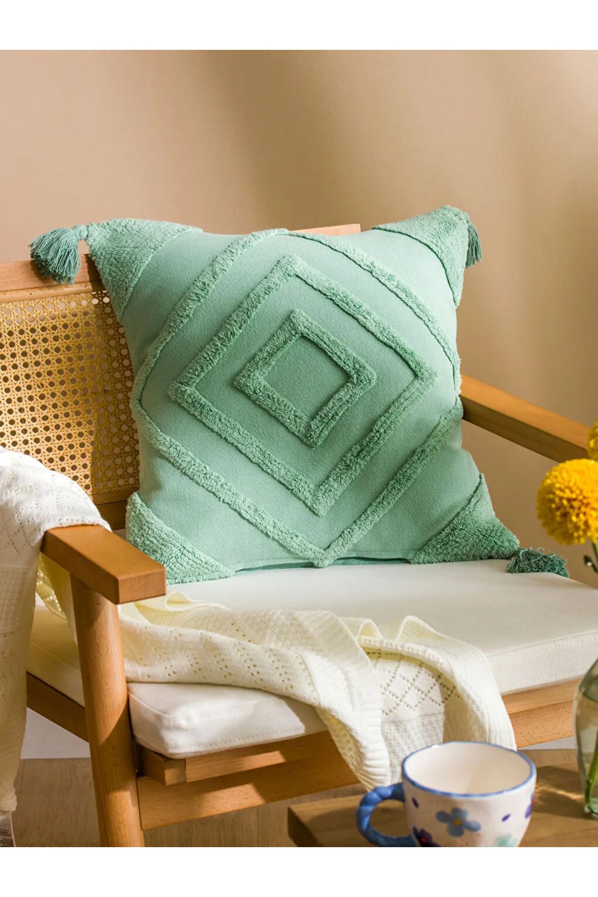 LC Waikiki LCW HOME Turkuaz Desenli Püsküllü Kırlent Kılıfı 45x45 cm