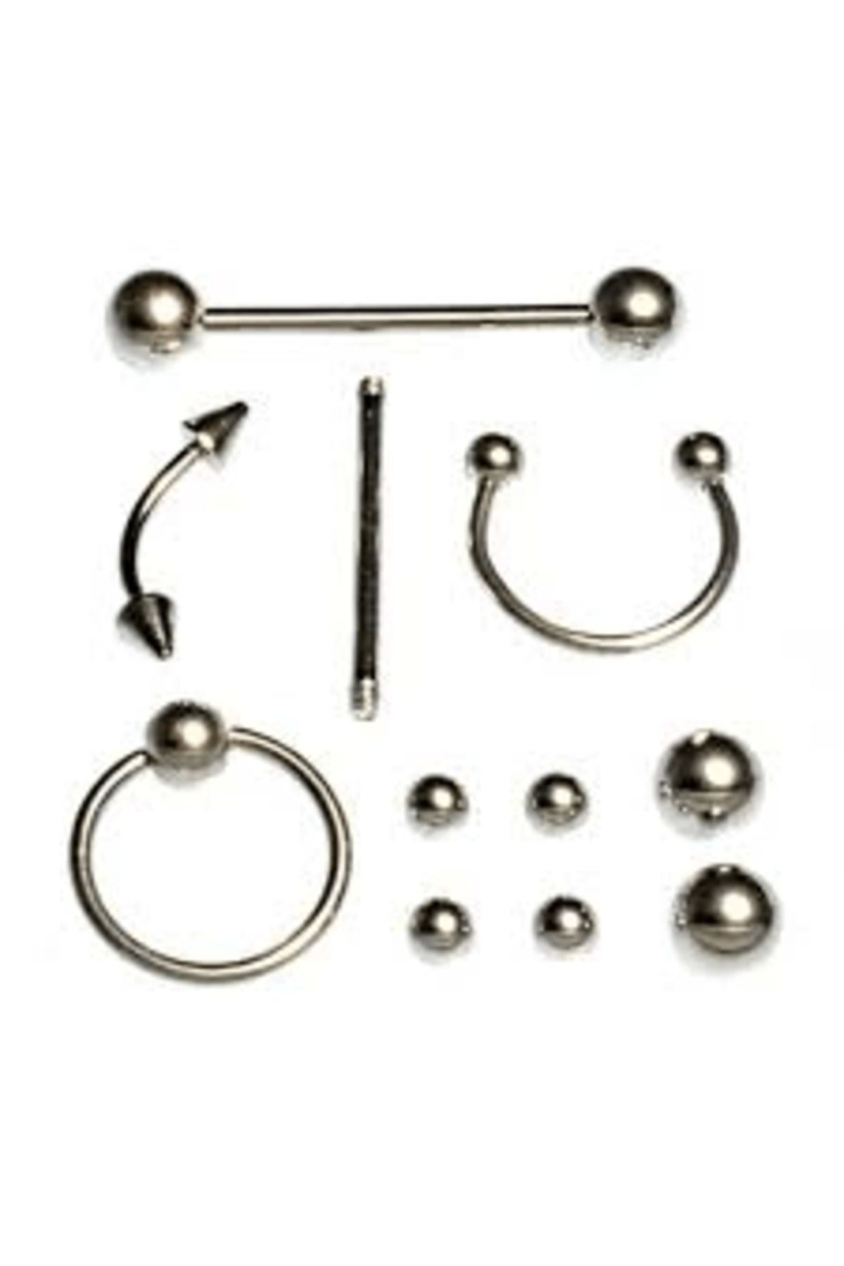 melfxxl eticaret 11 Parça Piercing (cerrahi Çelik) Ve Piercing Topu Seti Piirsing ( Lisinya )