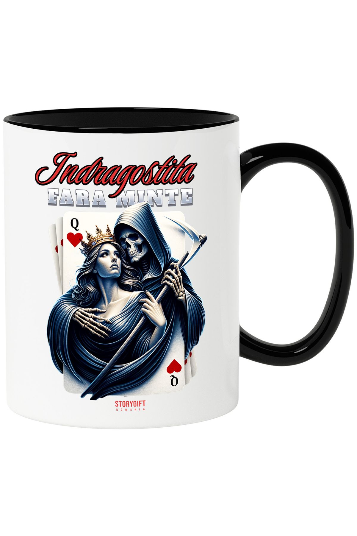 StoryGift Romania Cana Moarte Cu Coasa Indragostita De Femeie Frumoasa Text Dragoste Fara Minte, 3, Cu Maner Negru Stg - One Size
