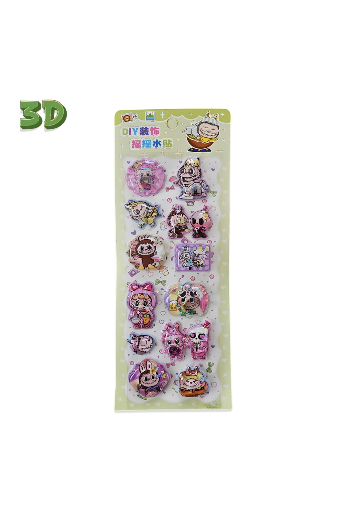 Fancy Space Labubu 3 Boyutlu Sulu Sticker Yeşil