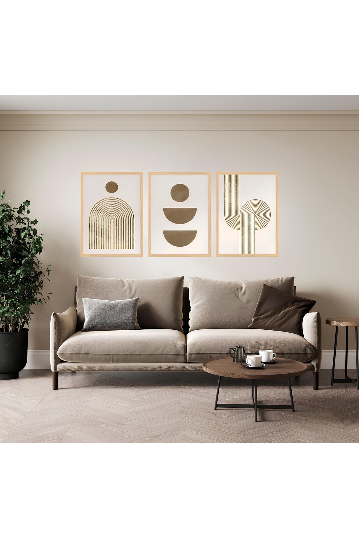 Tuba Decor 3 Parça Ahşap Çerçeve Görünümlü bohem MDF Tablo Seti