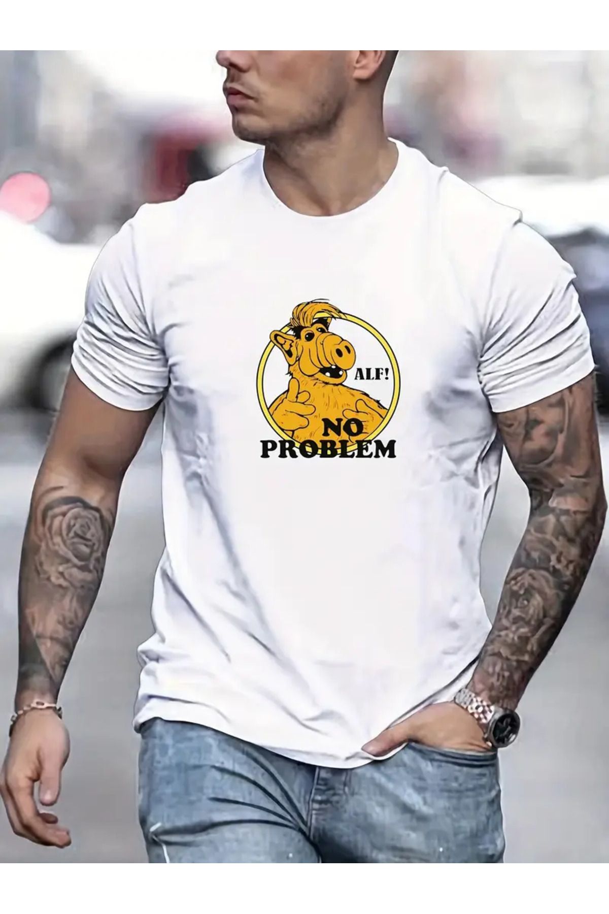 AEMİ Unisex Alf Baskılı Oversize Bisiklet Yaka T-shirt