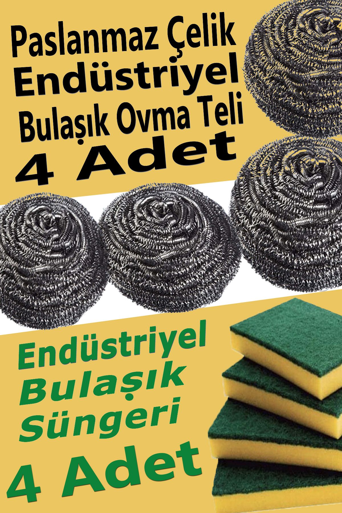 Pc Premium Center Endüstriyel Bulaşık Ovma Teli 4 Adet - Endüstriyel Bulaşık Süngeri 4 Adet
