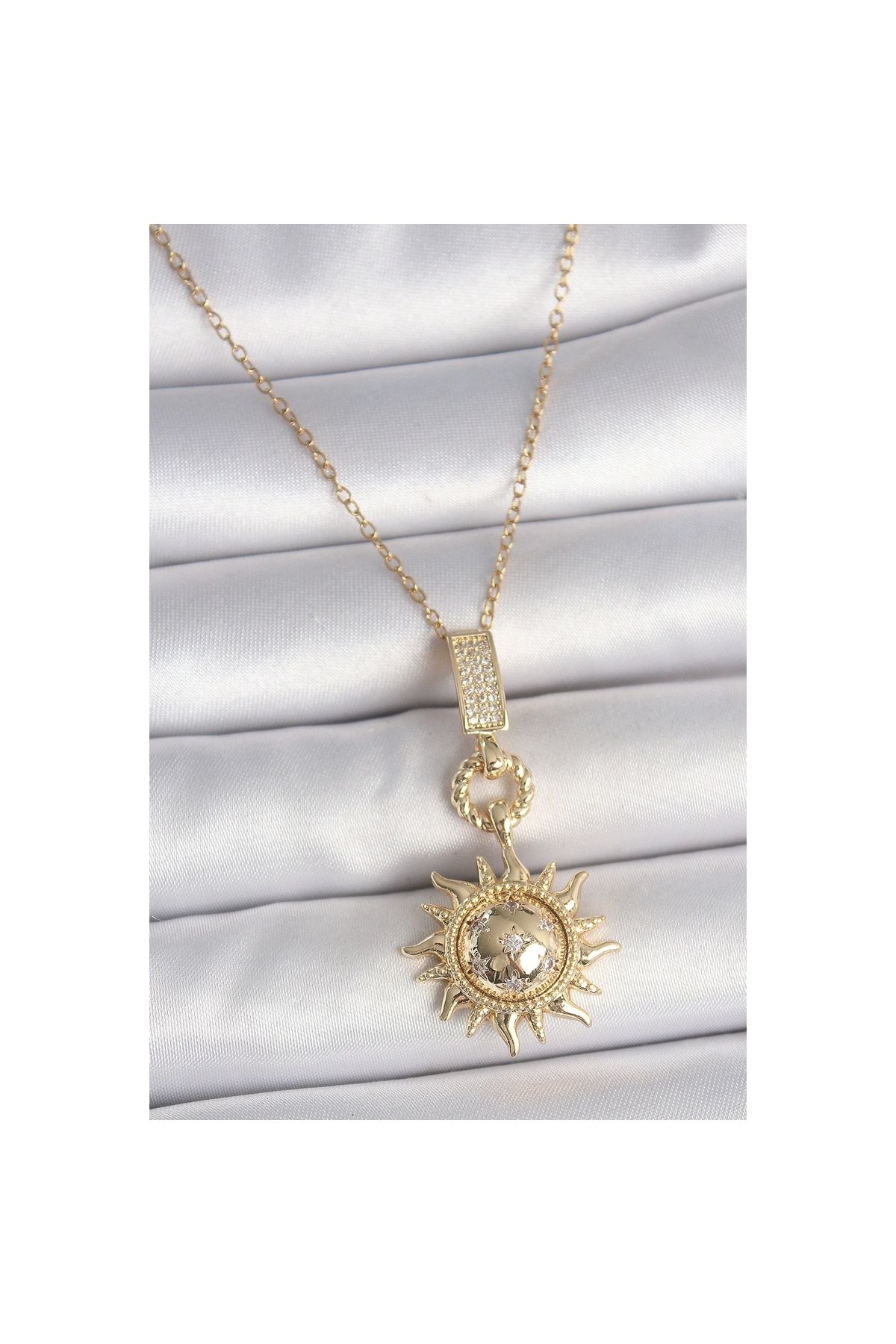 Marsilyan 316L Çelik Gold Renk Zirkon Taşlı Sallantı Güneş Model Kadın Kolye - TJ-BKO10094