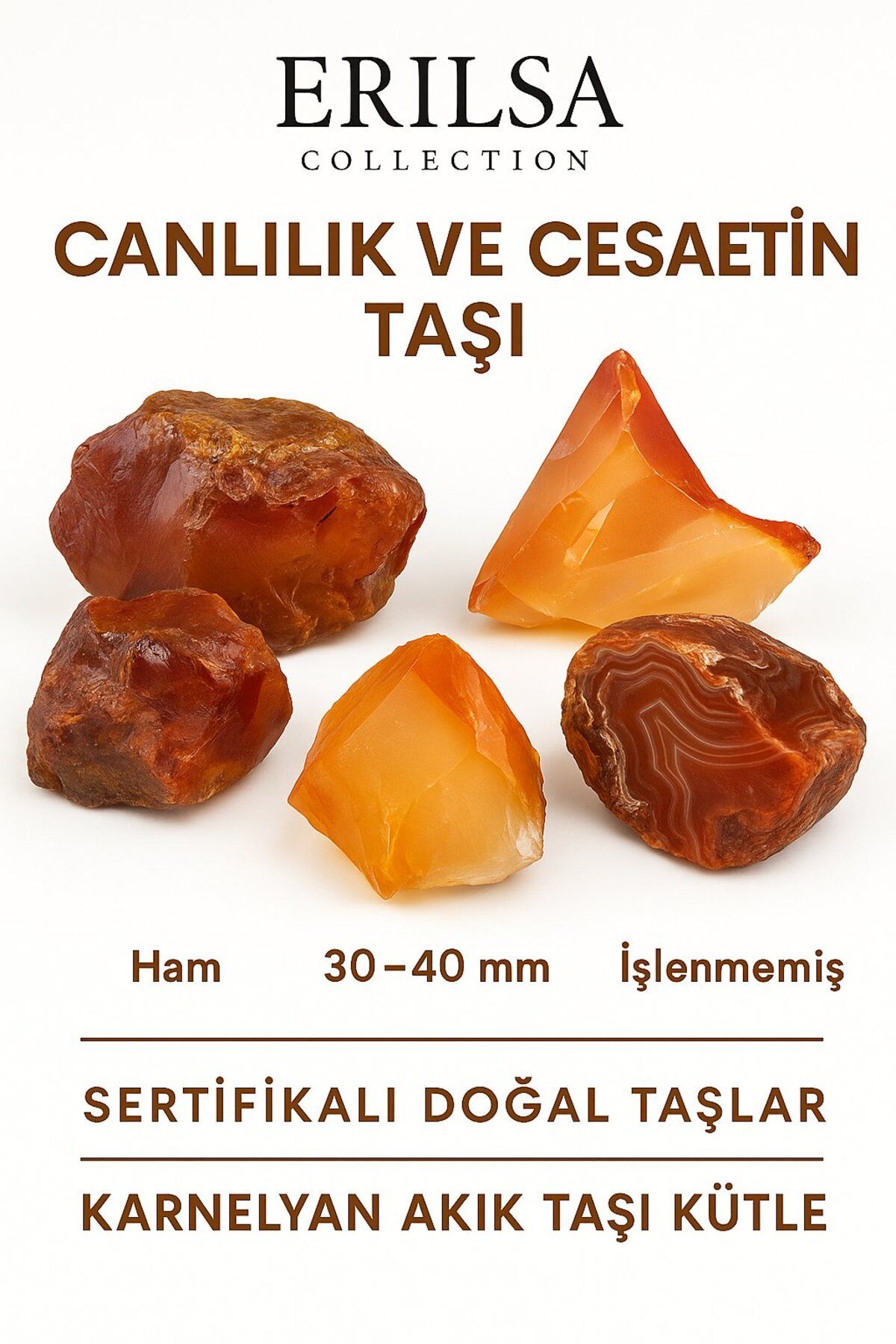 Erilsa Sertifikalı Ham İşlenmemiş Karnelyan Akik Taşı Kütle – El Taşı | Yaşam Enerjisi ve Cesaret VerİR