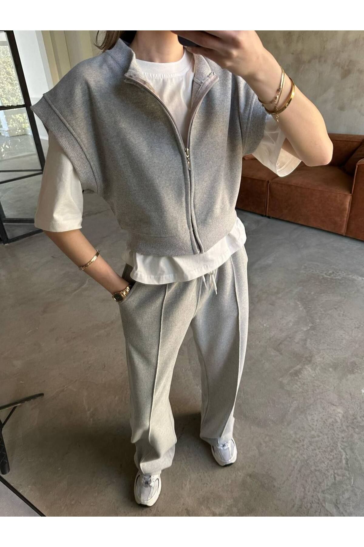 Castivo Fashion Cepli Fermuarlı Üçlü Kadın Eşofman Takımı