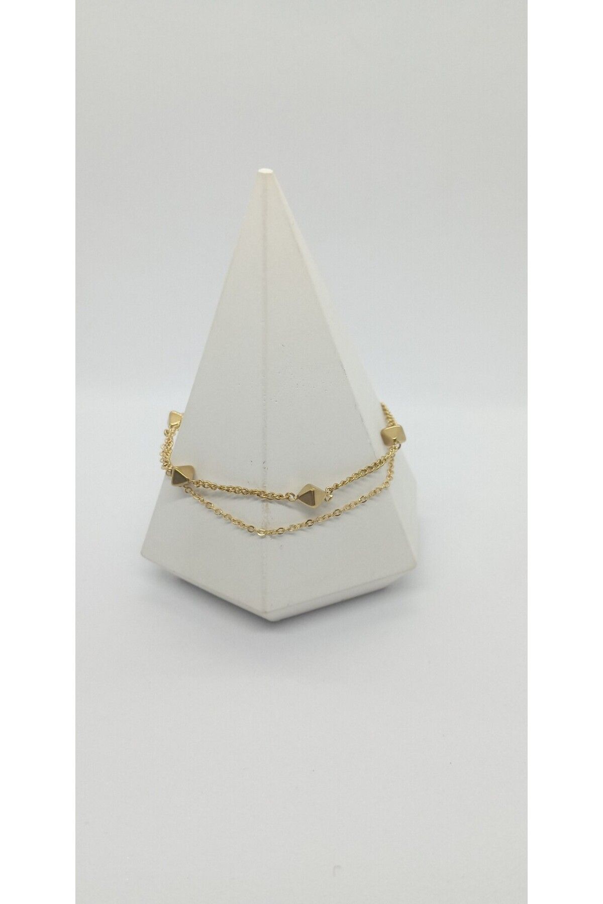 ndjewelry Gold Renk Plaka Boncuk Detaylı İkili Görünüm Bileklik