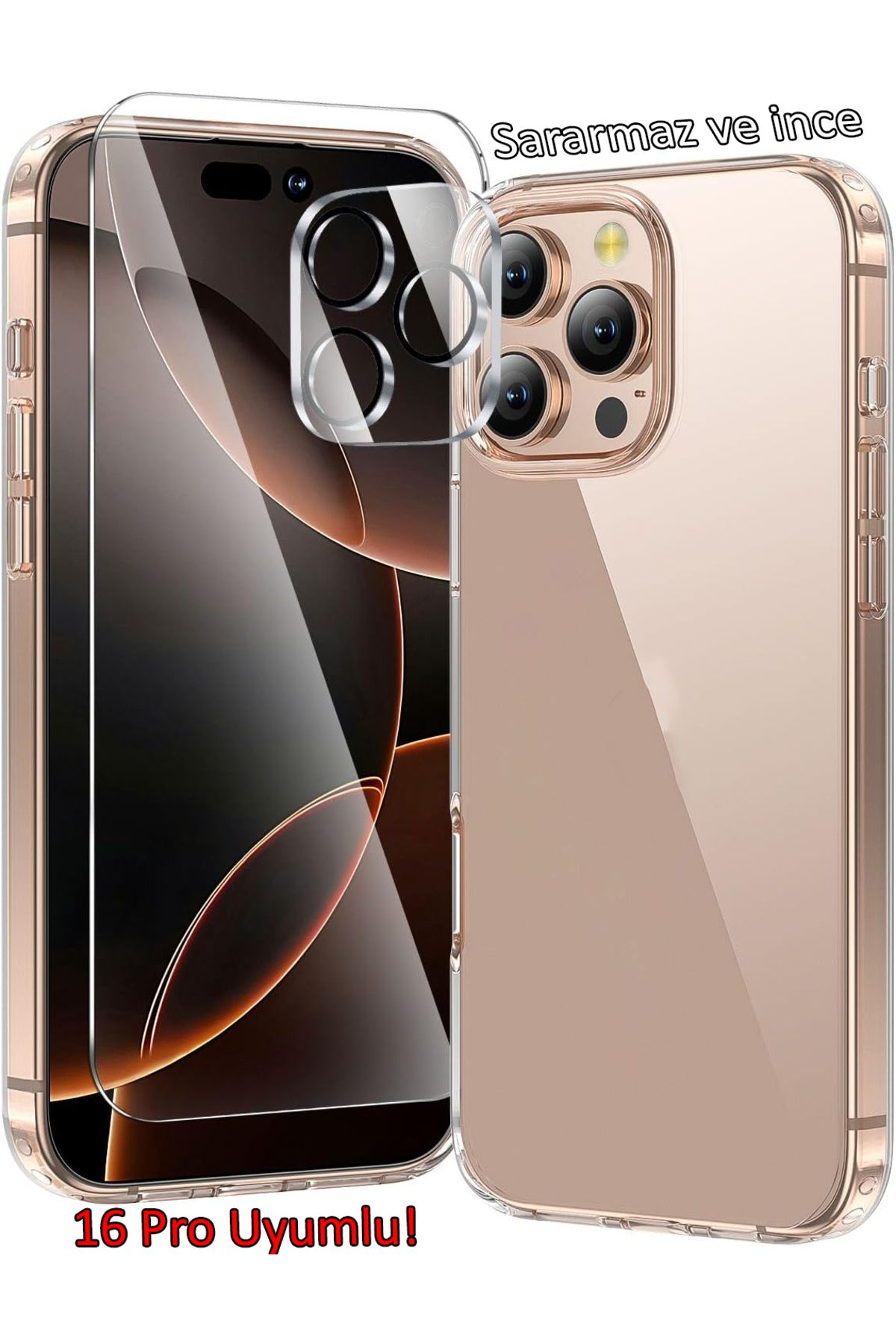 EDELFU İPhone 16 Pro (6.3 inç) Sert Sararmaz Kılıf, Kalın Ekran Koruyucu Şeffaf Kamera Koruyucu (3'lü Set)