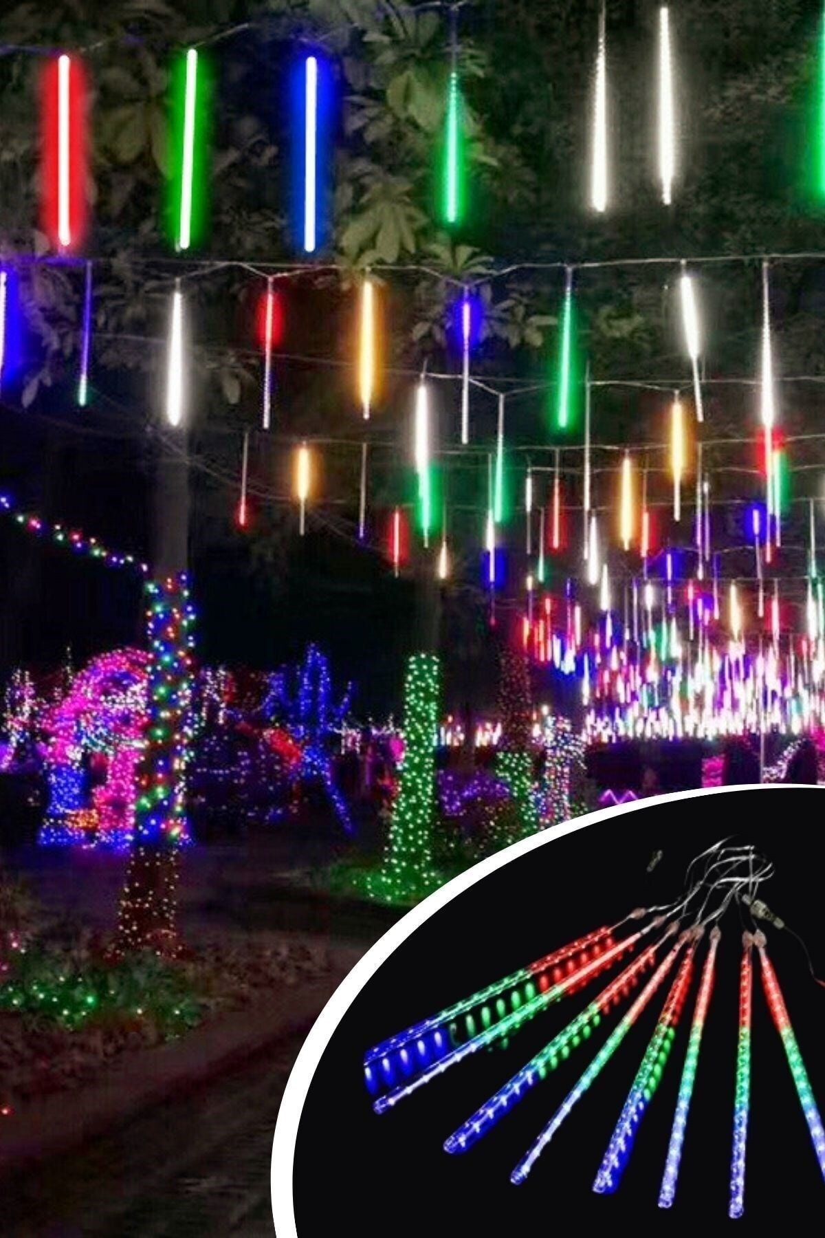 epazzar 10lu Kayan Meteor Led Işık Renkli Bahçe Ev Dekor Süsleme Kayan Işıklar