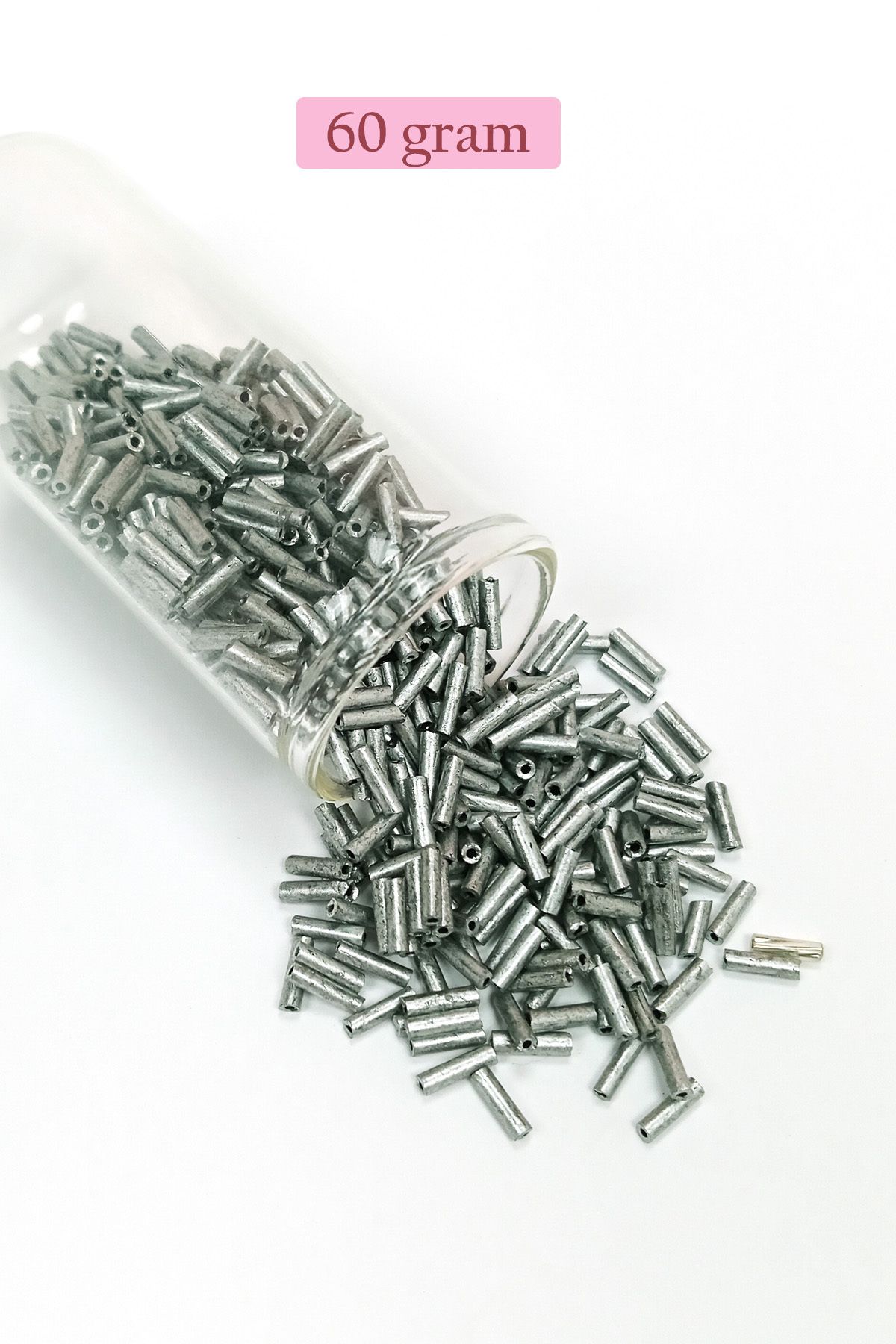 Royaleks Uzun Boru Kesme Boncuk Çap 2mm Uzunluk 10 mm - 60 Gram - Desenli Gümüş - BNC283