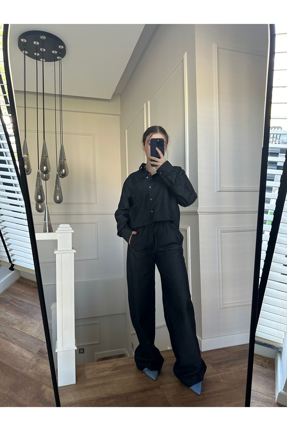 MAYAAWEARR Denim Gömlek Palazzo Pantolon Takım