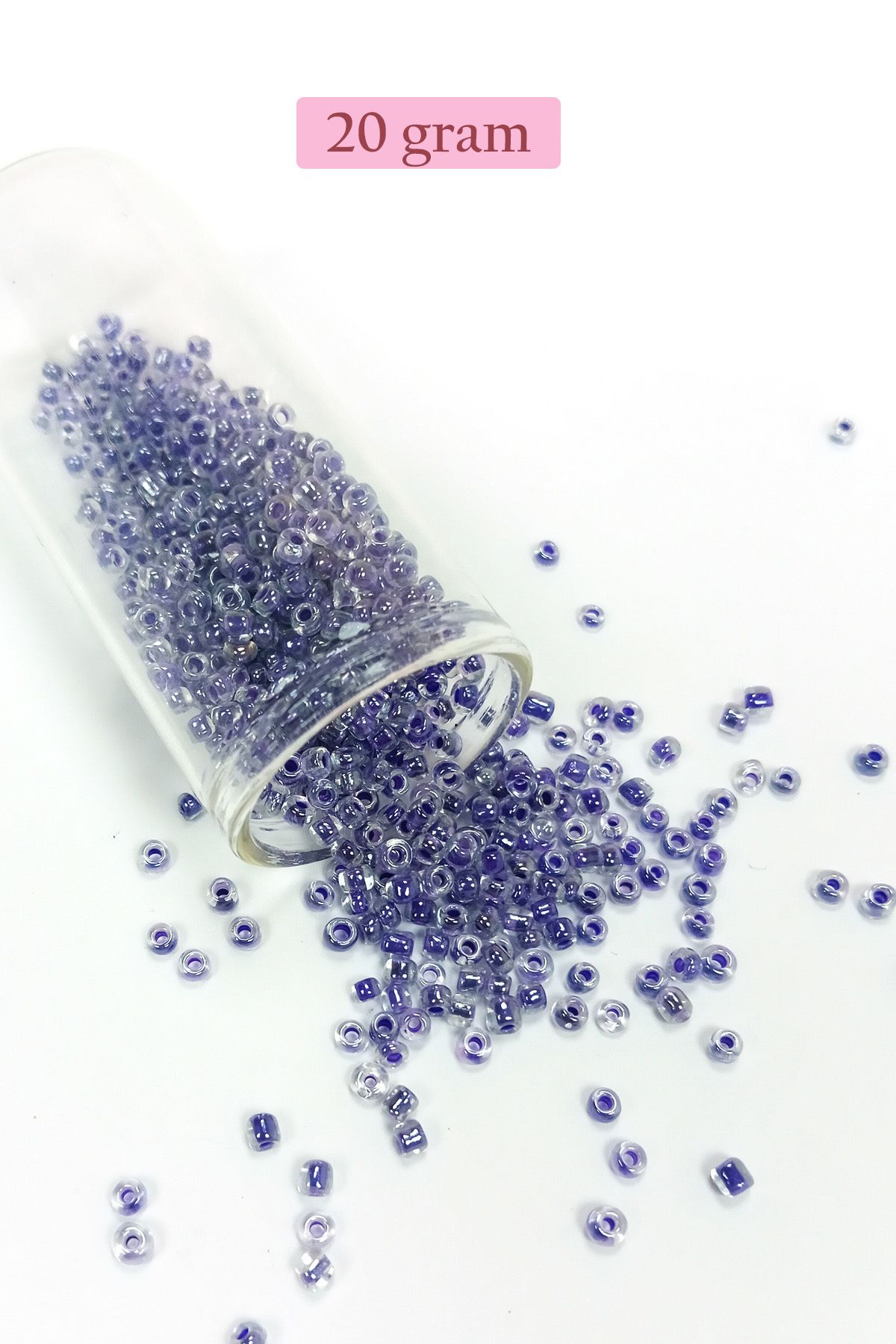 Royaleks Dökme Cam Kum Boncuk (8/0) 3 mm - 20 Gram - Şeffaf Mor Beyaz - BNC181