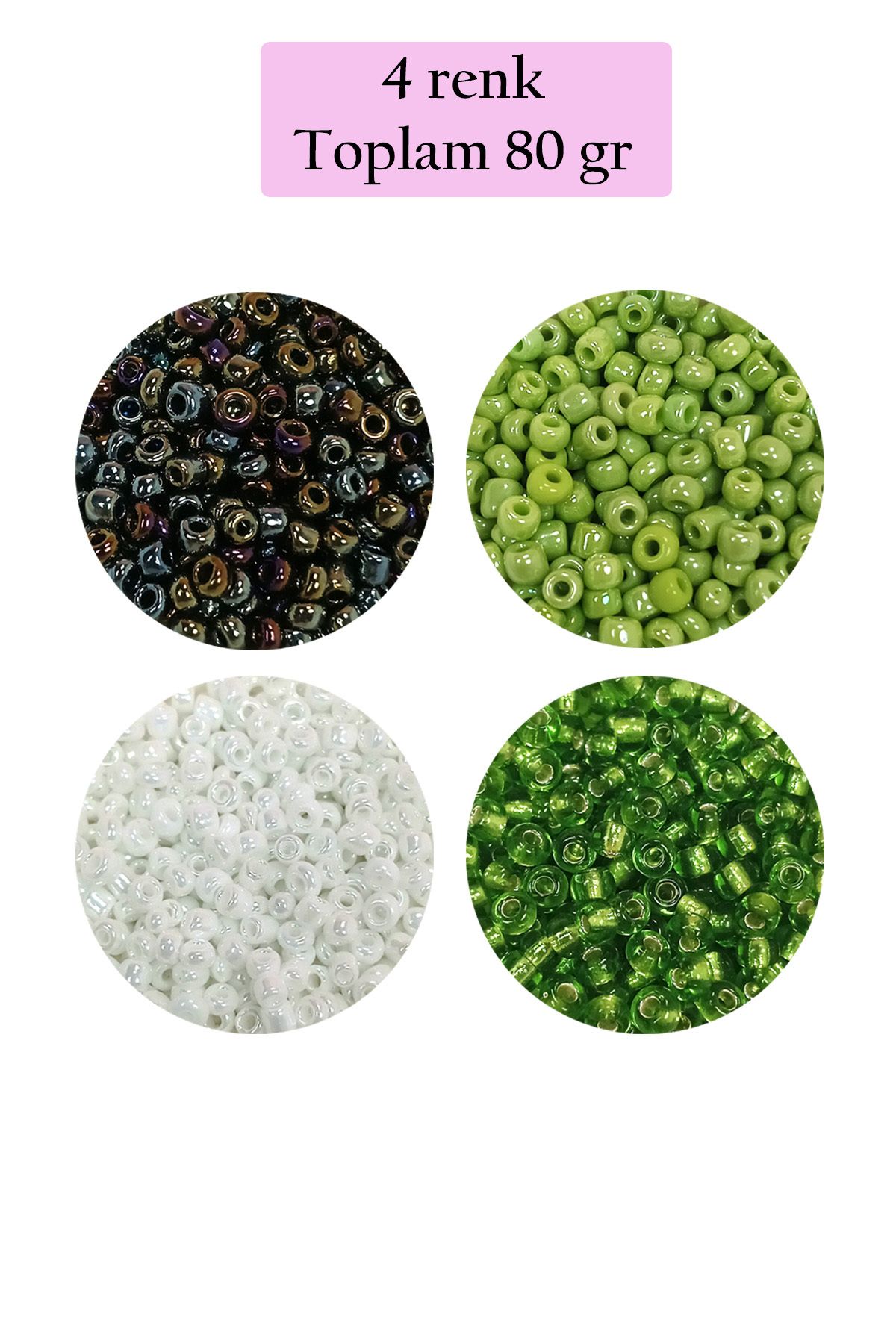Royaleks Dökme Cam Kum Boncuk (8/0) 3 mm - 4 Renk - Toplam 80 Gram - BNC418