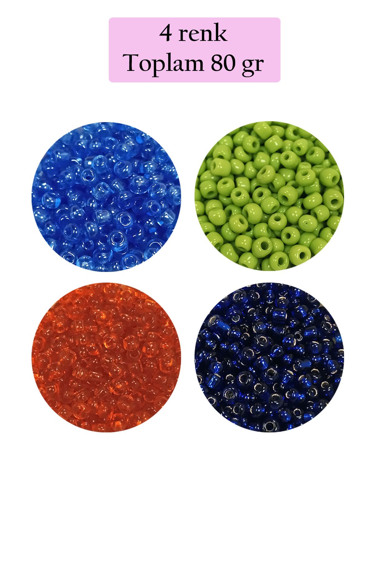 Royaleks Dökme Cam Kum Boncuk (8/0) 3 mm - 4 Renk - Toplam 80 Gram - BNC421