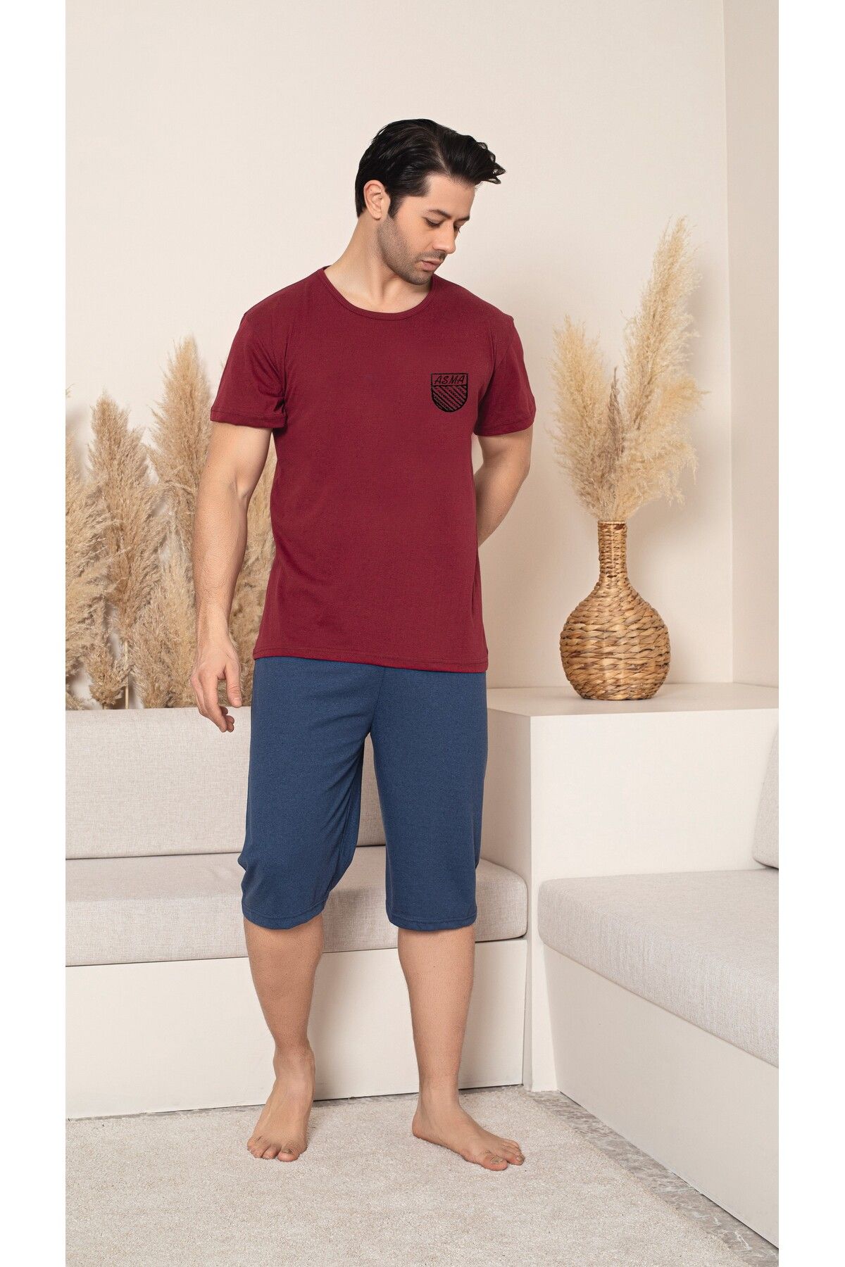 ASMATEKSTİL Erkek Kapri Pijama Takımı