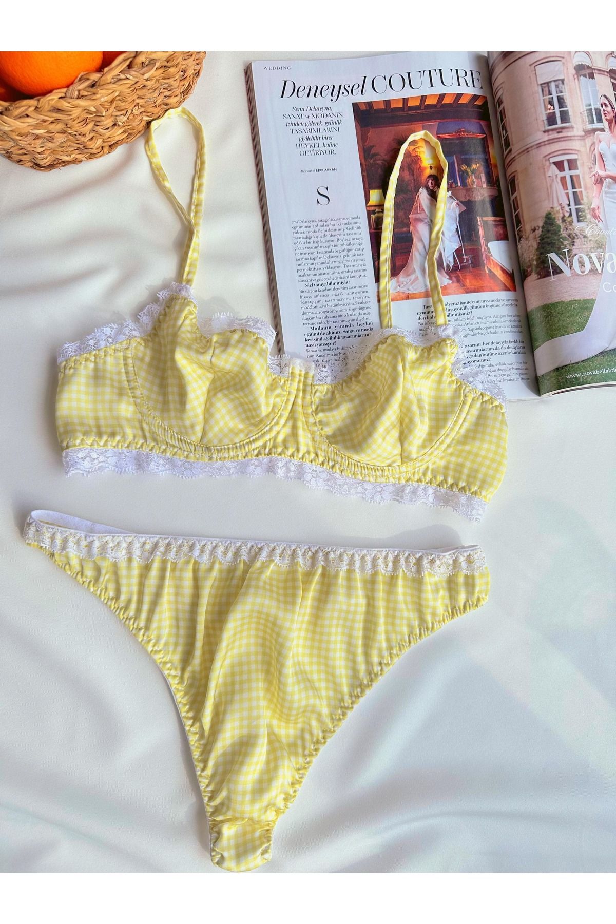 BLUE AVCI LINGERIE Sarı-Saten Bralet Takım