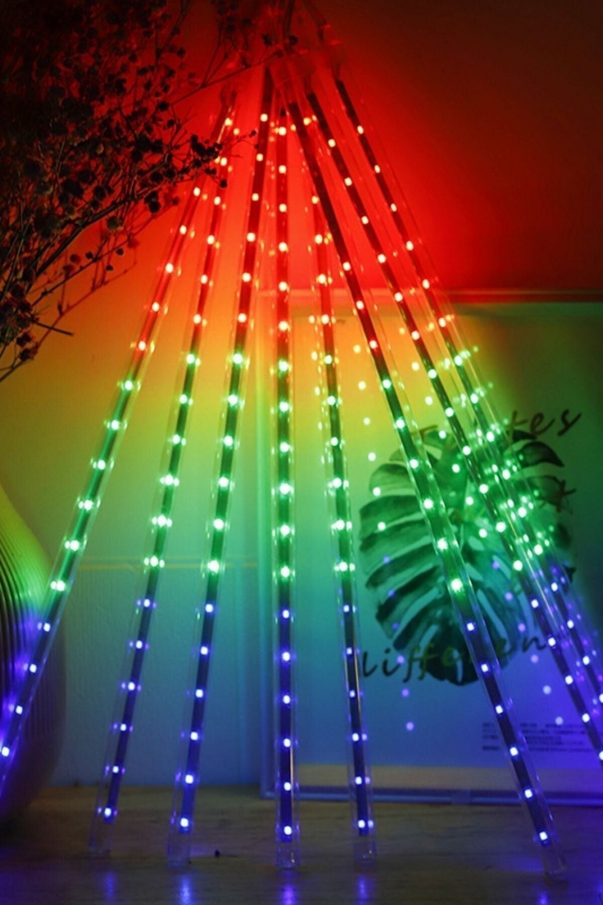 LightSpace 10lu Renkli Meteor 45cm Bahçe Ev Dekor Süsleme Kayan Işıklar Yağmur Meteor Led Işık