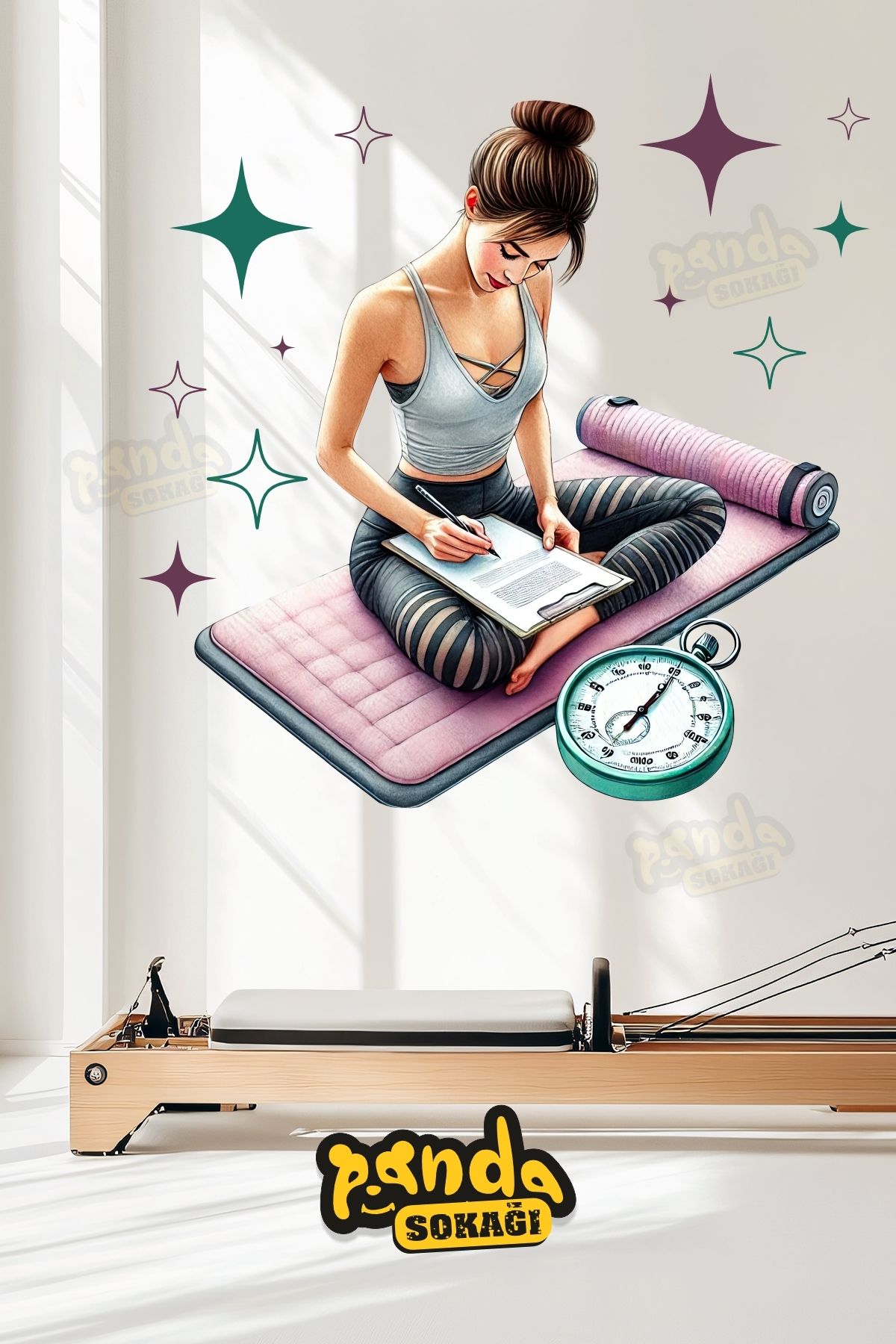PANDA SOKAĞI Pilates Sticker Zamanlayıcı, Plates Sticker İş Yeri Sticker