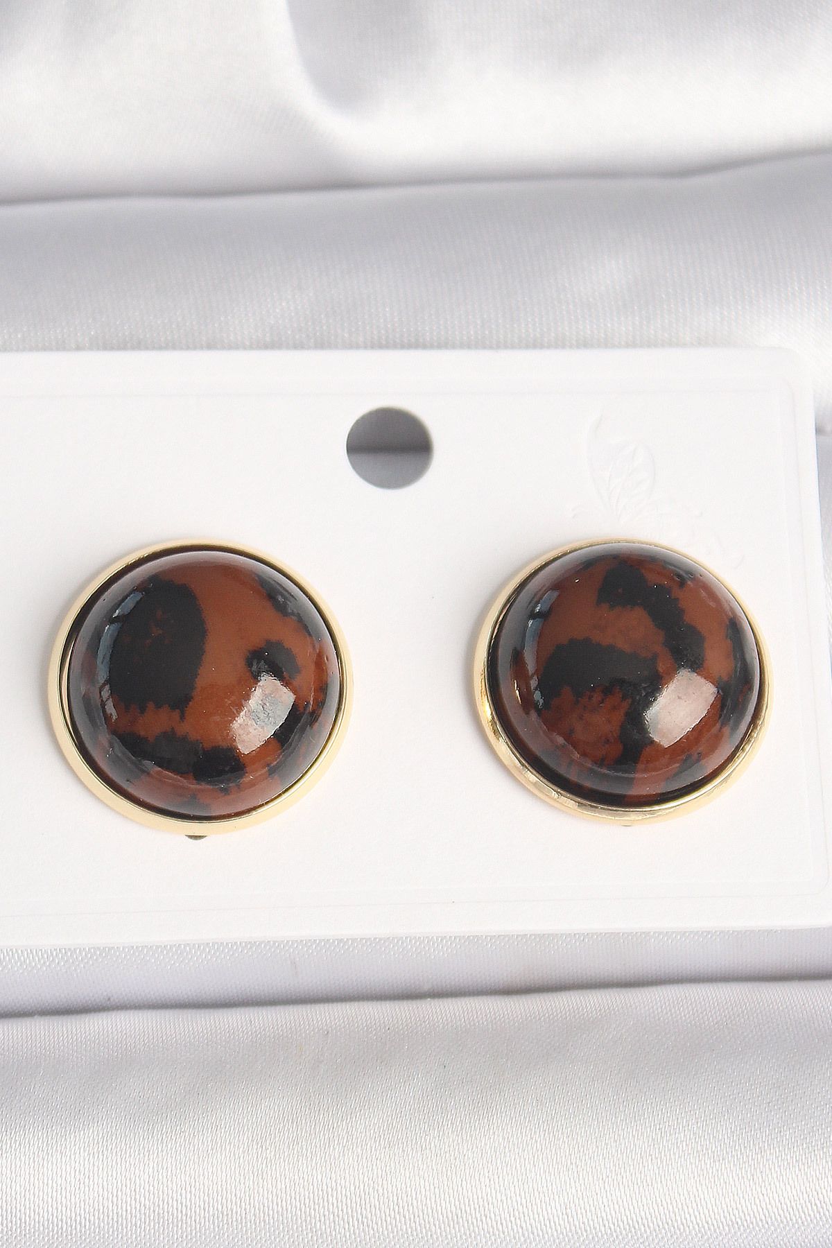 Skygo Pirinç Gold Renk 3D Daire Leopar Model Kadın Küpe - TJ-BKP10347