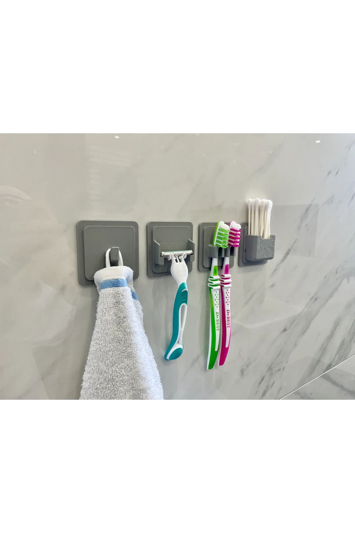 VEMA Duş organizer askı seti, 4 lü askı seti, yapışkanlı duş askı aparatı