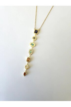 1881 STORE Çelik Renkli Taşlı Kolye