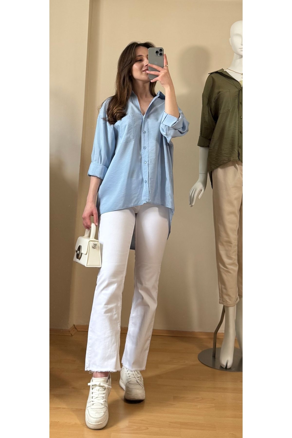 Eda Başak Atelier Kadın Oversize Keten Ayrobin Uzun Kollu Gömlek