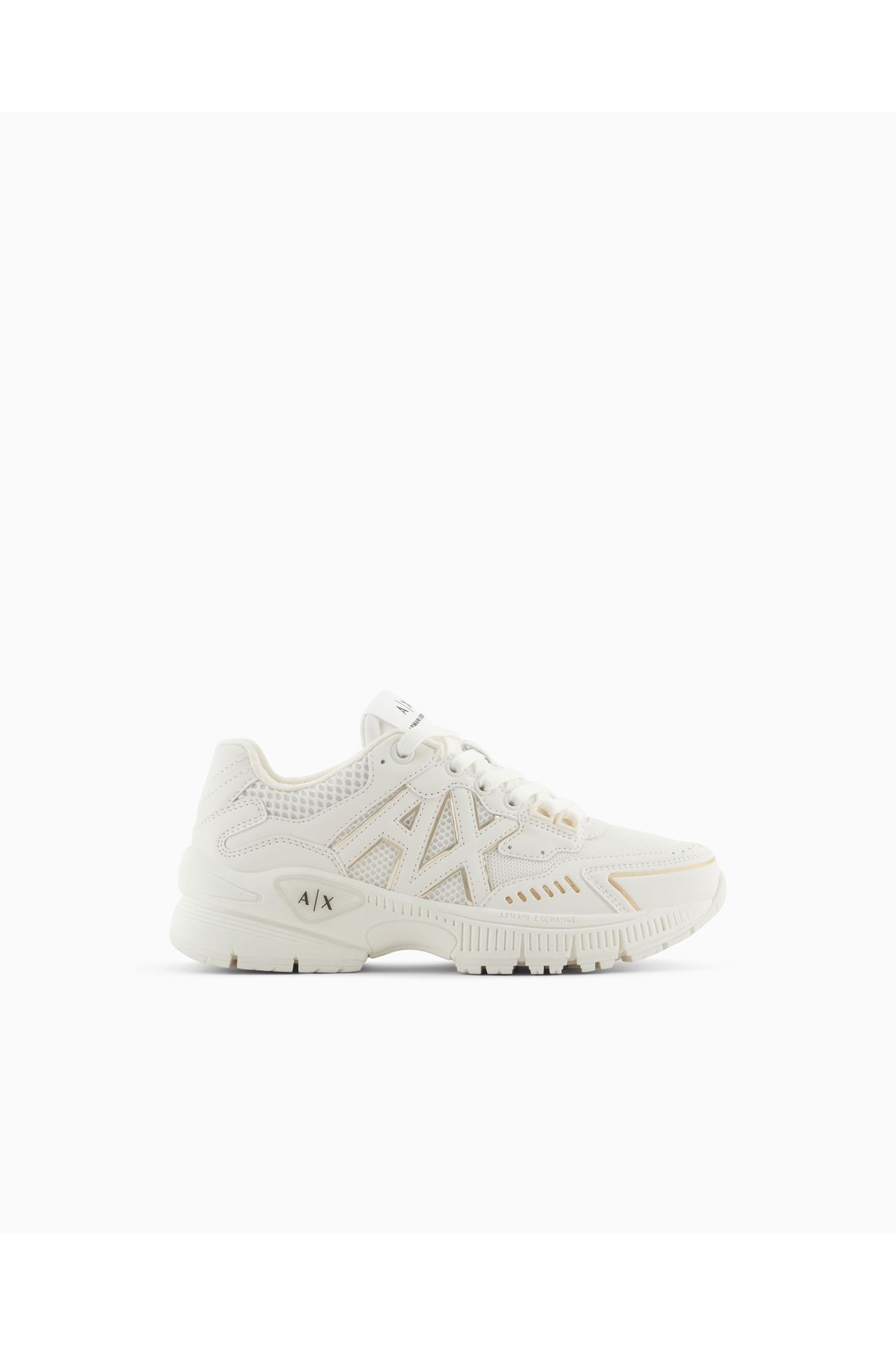 Armani Exchange Kadın Rahat Yüksek Taban AX Logolu Üstü nefes Alabilir Fileli Beyaz-Altın Sneaker XDX195 XV944-Q308