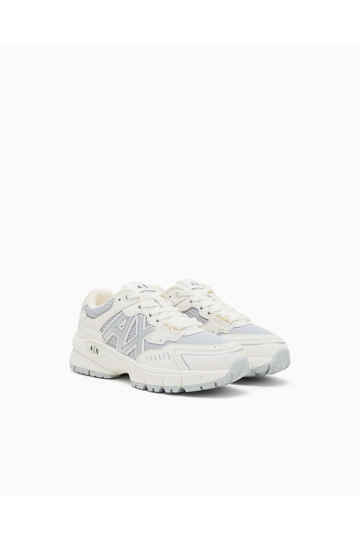 Armani Exchange Kadın Rahat Yüksek Taban AX Logolu Üstü nefes Alabilir Fileli Beyaz-Gümüş Sneaker XDX195 XV944-S137