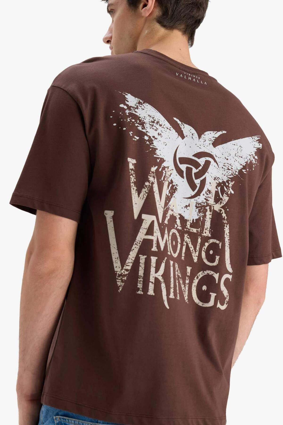DeFacto %100 Pamuk Vikings Valhalla Comfort Regular Fit Rahat Kalıp Bisiklet Yaka Sırt Baskılı Kısa Kollu Ti