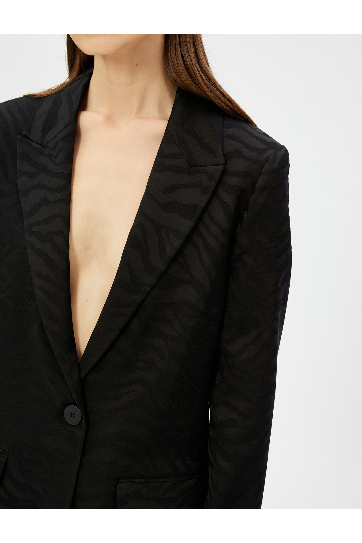 Koton-Jachetă blazer oversize cu model zebră cu un singur buton 5
