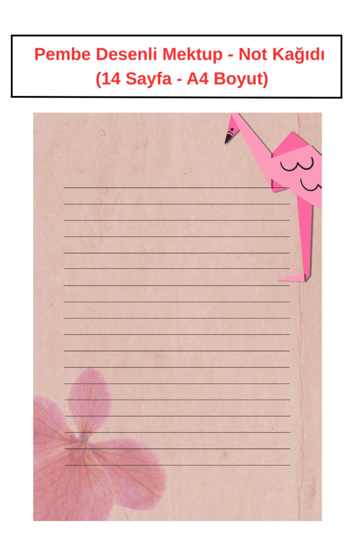 Welly Jones Pembe Desenli Mektup Not Kağıdı (14 Sayfa A4 Boyut)