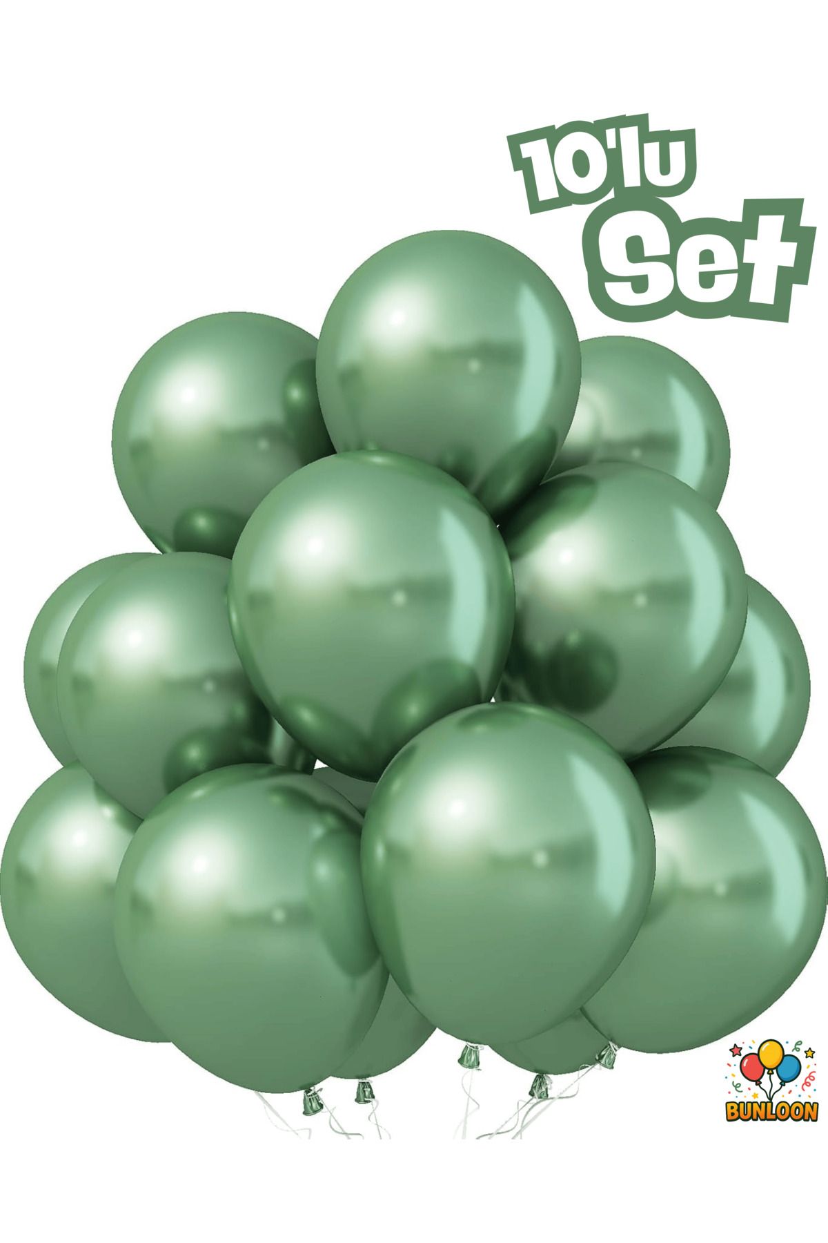 Bunloon Krom Yeşil Balon 10’lu | 12 İnç (30 cm) Parlak Parti Balonları | Lateks, Helyum Uyumlu