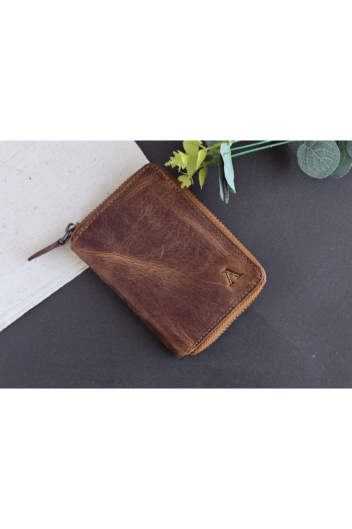 Aydın Deri Luxury Hakiki Deri Fermuarlı Taba Cüzdan - Unisex Günlük& Hediye