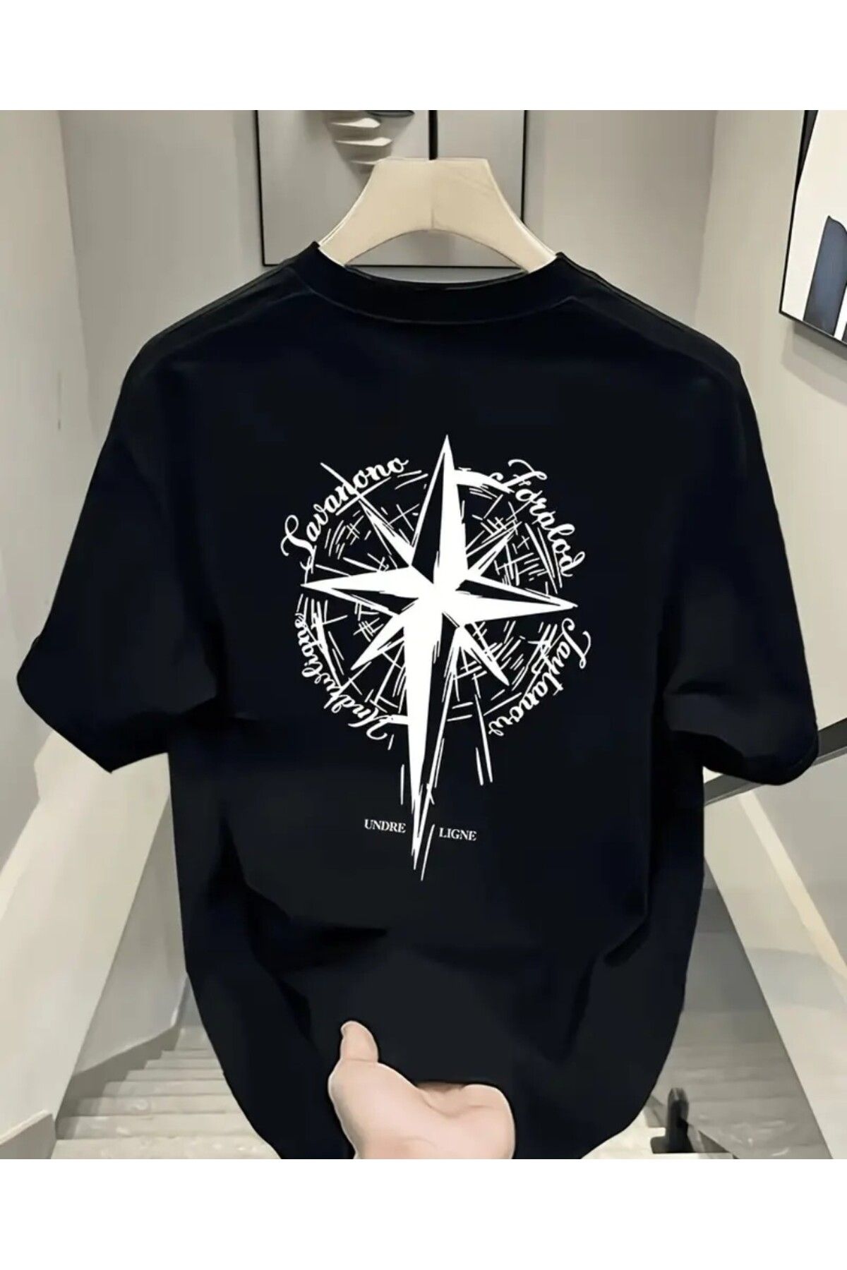 trend selection Undre Ligne Rota Baskılı, Oversize, Bisiklet Yaka, Unisex Sırt Baskı Detaylı T-shirt